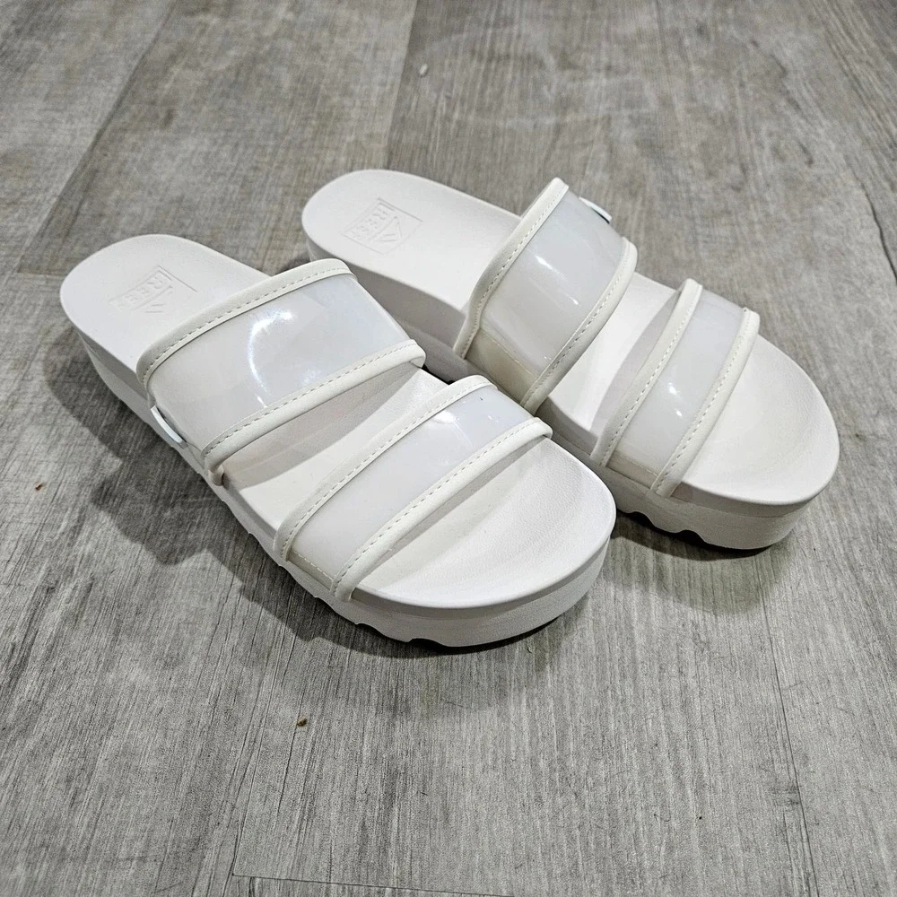 Reef Water Vista Higher Sandals Womens 8 White Platform Chunky Slide Beach Shoes
